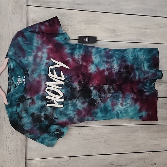 HONEY BRAND Logo Tie Dye T-Shirt Women's Size L NWT - Picture 1 of 6